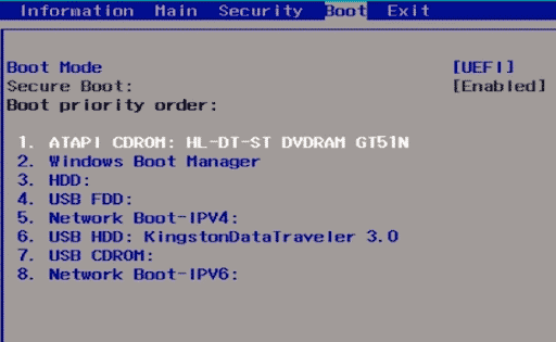 Configure BIOS boot order