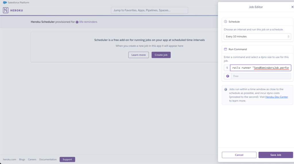 Job Editor of Heroku Scheduler