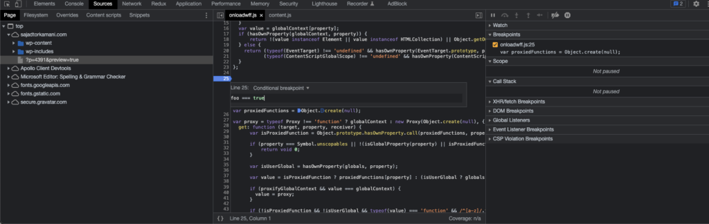 Condition breakpoints in Chrome DevTools.