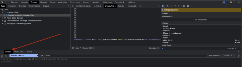 javascript - Chrome dev tools pauses on exceptions in blackboxed