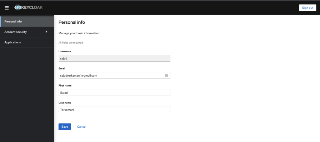 Keycloak account management console