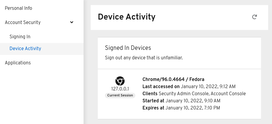 Keycloak's account management console