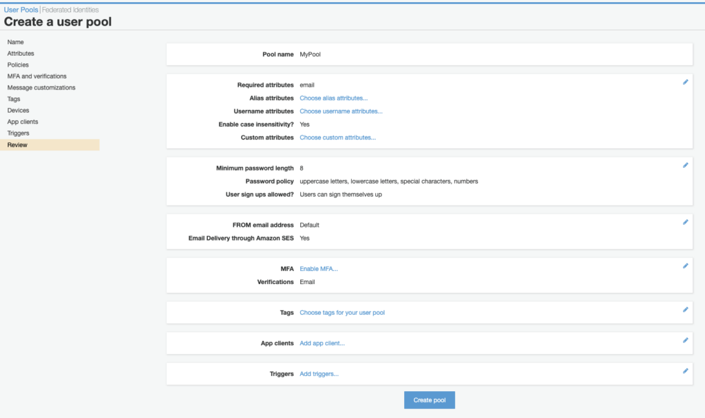 AWS Cognito: User pools