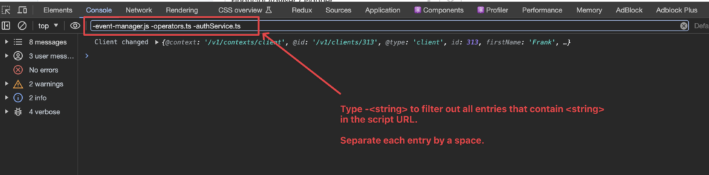 Chrome DevTools: Filter out scripts from Console