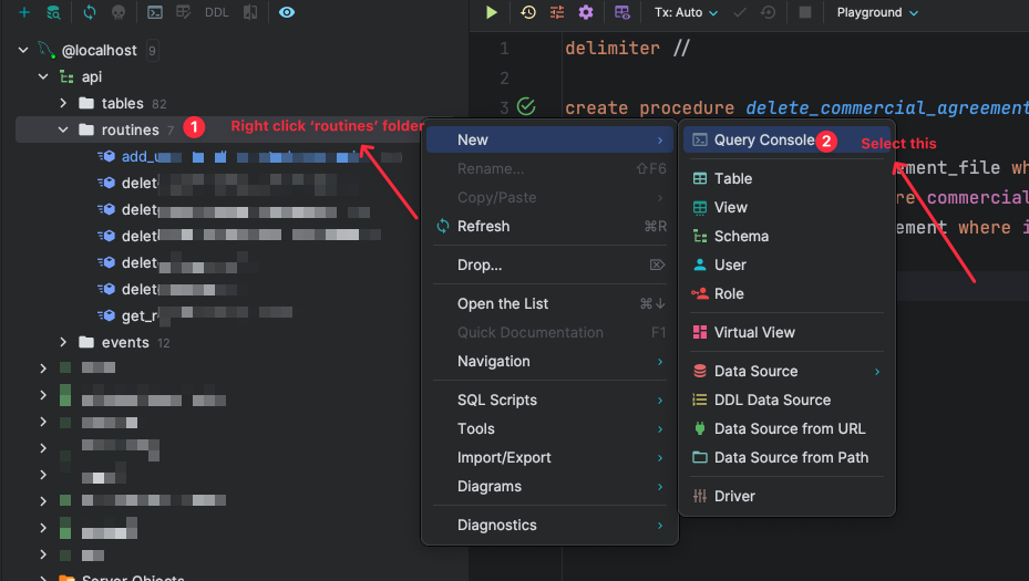 Datagrip: How to add a routine