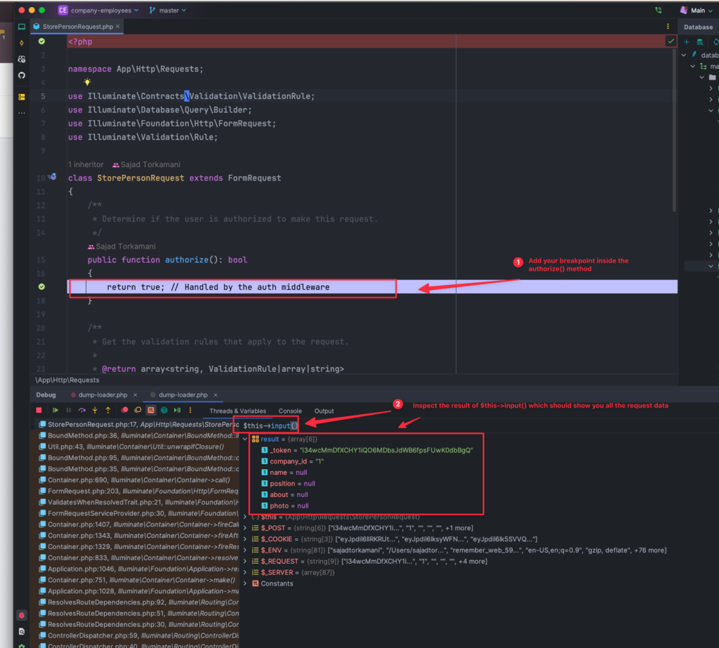 How to view request data inside a Form class