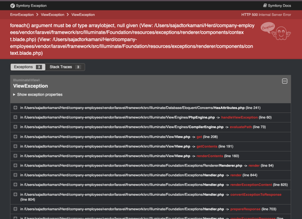 Laravel troubleshooting: Possible fix for cryptic error