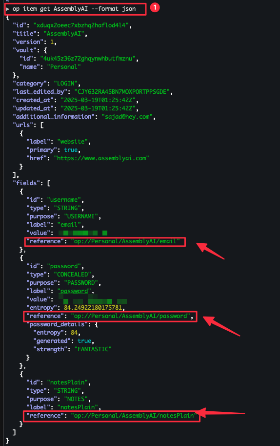 Copy 1Password secret reference via the CLI