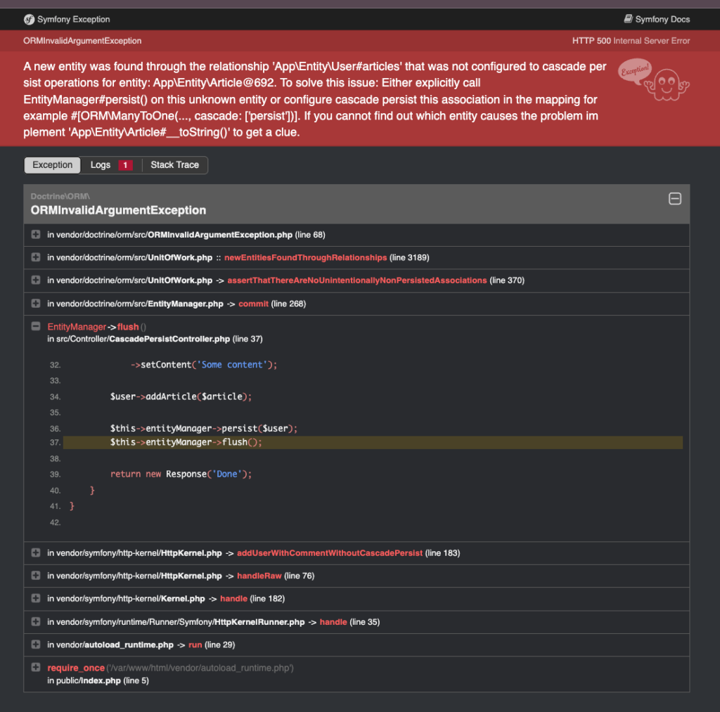 cascade: ['persist'] in Doctrine